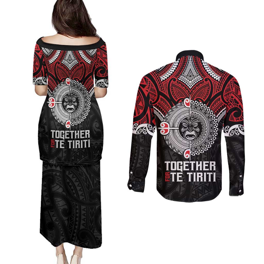Aotearoa and Tonga Mo Te Tiriti Couples Matching Puletasi and Long Sleeve Button Shirt New Zealand Honour The Treaty Ake!Ake!Ake!
