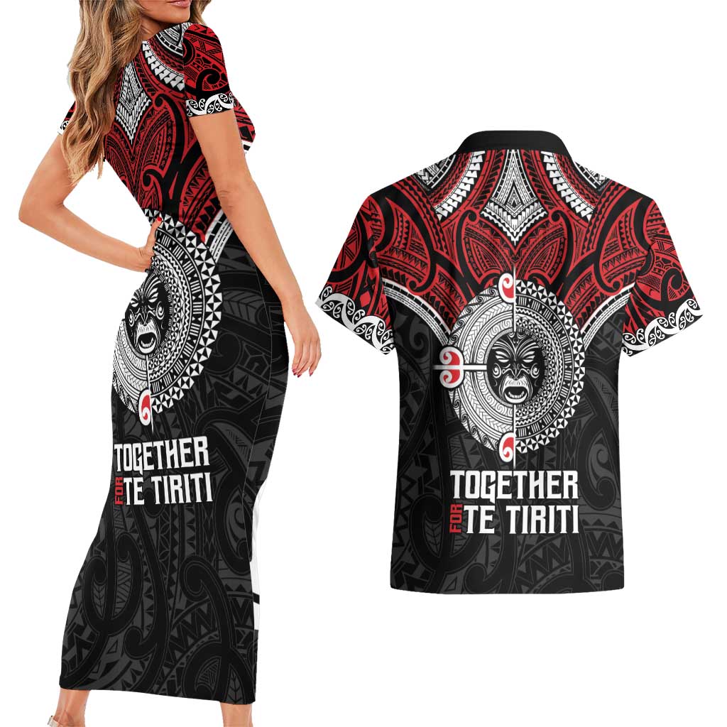 Aotearoa and Tonga Mo Te Tiriti Couples Matching Short Sleeve Bodycon Dress and Hawaiian Shirt New Zealand Honour The Treaty Ake!Ake!Ake!