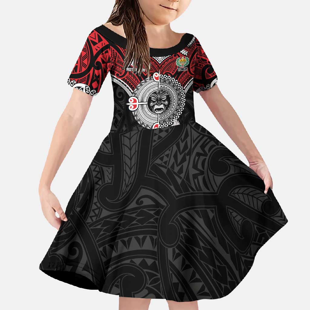 Aotearoa and Tonga Mo Te Tiriti Family Matching Mermaid Dress and Hawaiian Shirt New Zealand Honour The Treaty Ake!Ake!Ake! LT9 Daughter's Dress Red - Polynesian Pride