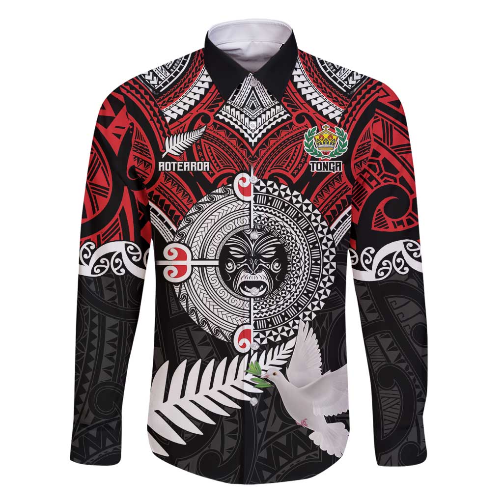 Aotearoa and Tonga Mo Te Tiriti Family Matching Mermaid Dress and Hawaiian Shirt New Zealand Honour The Treaty Ake!Ake!Ake! LT9 Dad's Shirt - Long Sleeve Red - Polynesian Pride