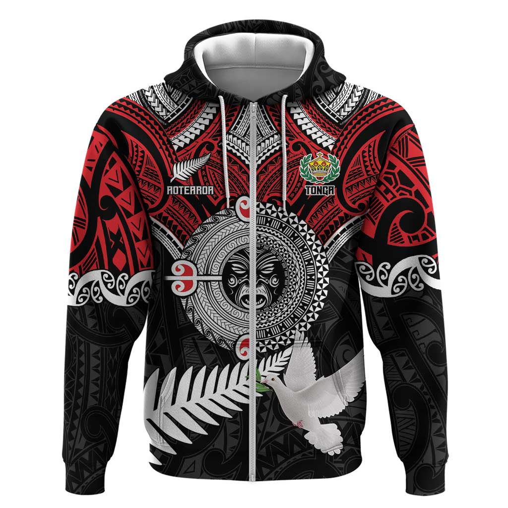 Aotearoa and Tonga Mo Te Tiriti Zip Hoodie New Zealand Honour The Treaty Ake!Ake!Ake! LT9 Zip Hoodie Red - Polynesian Pride
