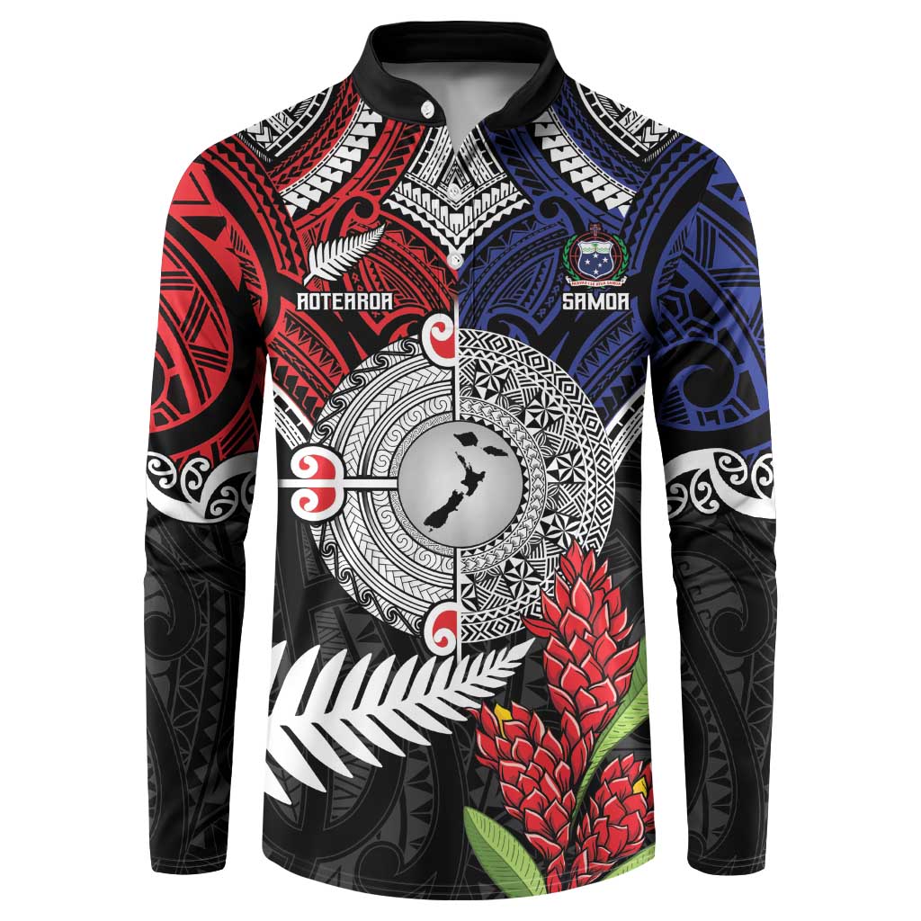 Aotearoa and Samoa Mo Te Tiriti Button Sweatshirt Tangata Moana Stand with Tangata Whenua LT9 Blue - Polynesian Pride