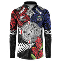 Aotearoa and Samoa Mo Te Tiriti Button Sweatshirt Tangata Moana Stand with Tangata Whenua LT9 Blue - Polynesian Pride