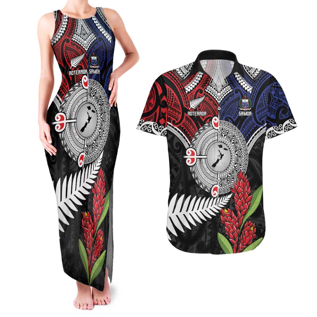 Aotearoa and Samoa Mo Te Tiriti Couples Matching Tank Maxi Dress and Hawaiian Shirt Tangata Moana Stand with Tangata Whenua LT9 Blue - Polynesian Pride