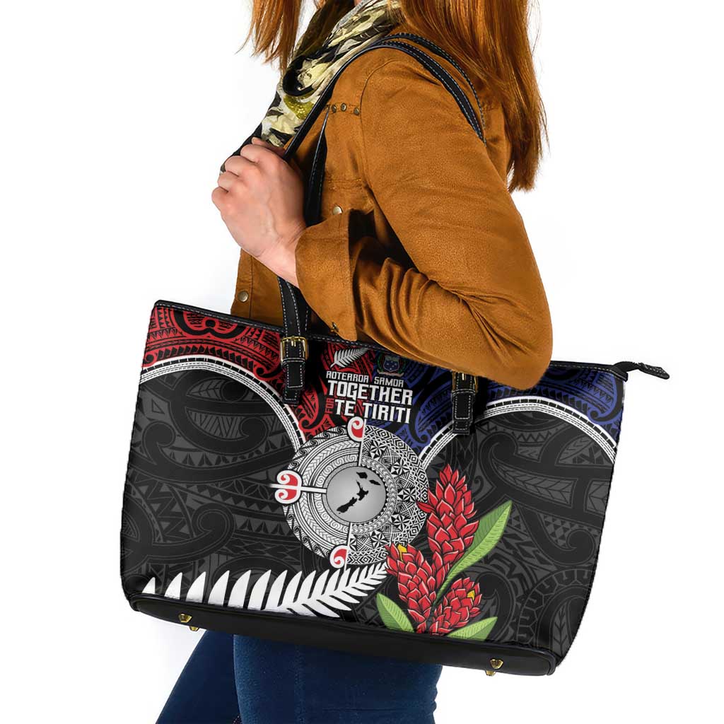 Aotearoa and Samoa Mo Te Tiriti Leather Tote Bag Tangata Moana Stand with Tangata Whenua LT9 Blue - Polynesian Pride