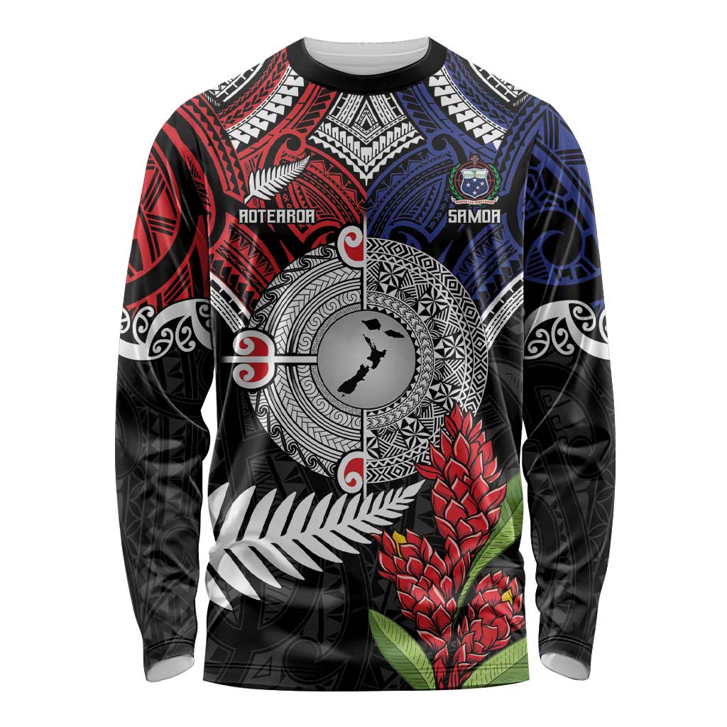 Aotearoa and Samoa Mo Te Tiriti Long Sleeve Shirt Tangata Moana Stand with Tangata Whenua LT9 Unisex Blue - Polynesian Pride