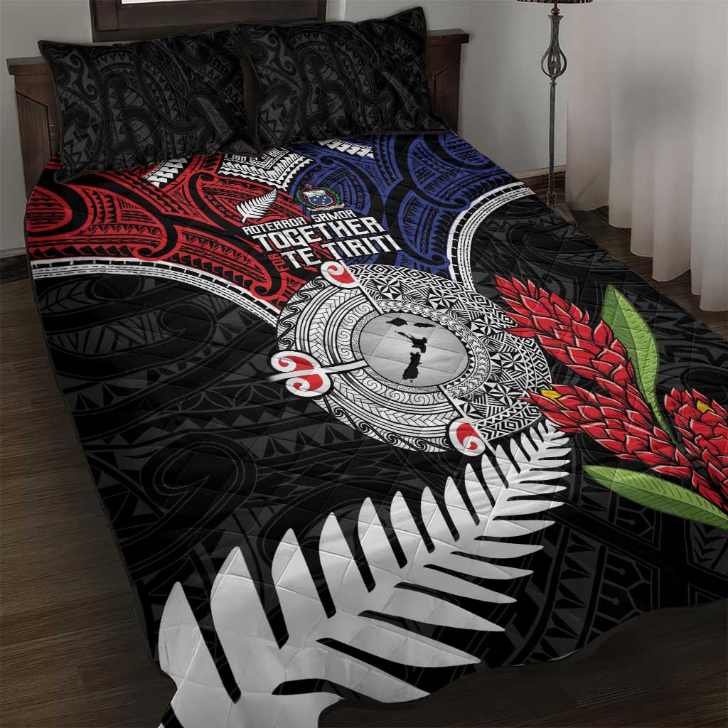 Aotearoa and Samoa Mo Te Tiriti Quilt Bed Set Tangata Moana Stand with Tangata Whenua LT9 Blue - Polynesian Pride