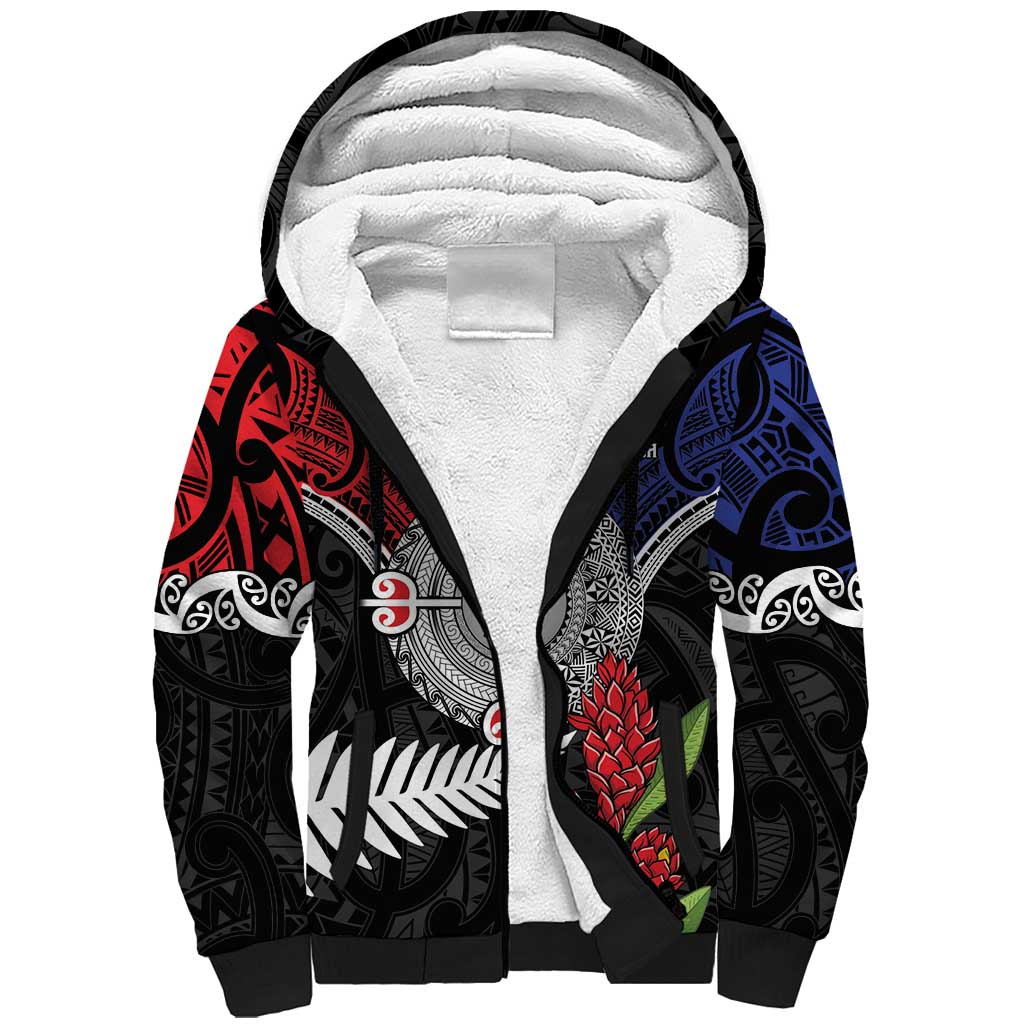 Aotearoa and Samoa Mo Te Tiriti Sherpa Hoodie Tangata Moana Stand with Tangata Whenua LT9 Unisex Blue - Polynesian Pride