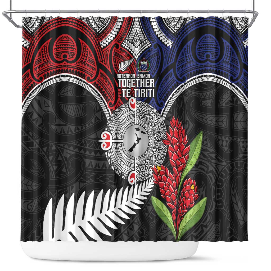 Aotearoa and Samoa Mo Te Tiriti Shower Curtain Tangata Moana Stand with Tangata Whenua LT9 Blue - Polynesian Pride