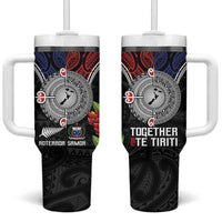 Aotearoa and Samoa Mo Te Tiriti Tumbler With Handle Tangata Moana Stand with Tangata Whenua LT9 One Size: 40 oz Blue - Polynesian Pride