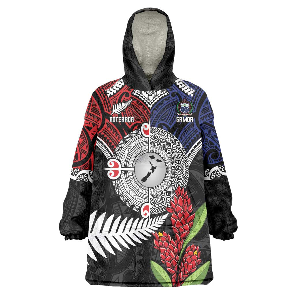 Aotearoa and Samoa Mo Te Tiriti Wearable Blanket Hoodie Tangata Moana Stand with Tangata Whenua LT9 One Size Blue - Polynesian Pride