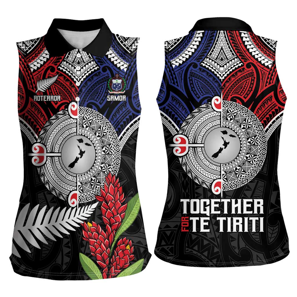 Aotearoa and Samoa Mo Te Tiriti Women Sleeveless Polo Shirt Tangata Moana Stand with Tangata Whenua