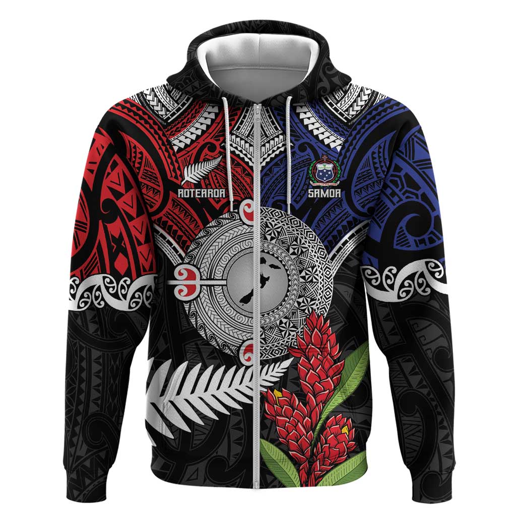 Aotearoa and Samoa Mo Te Tiriti Zip Hoodie Tangata Moana Stand with Tangata Whenua LT9 Zip Hoodie Blue - Polynesian Pride