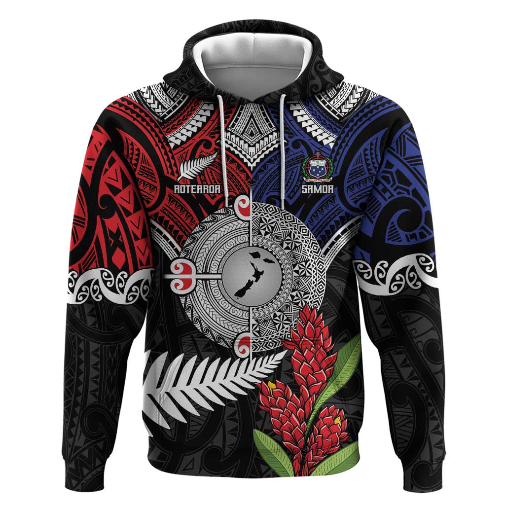 Aotearoa and Samoa Mo Te Tiriti Zip Hoodie Tangata Moana Stand with Tangata Whenua LT9 Pullover Hoodie Blue - Polynesian Pride