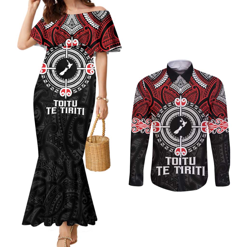 Aotearoa Proud To Be Maori Couples Matching Mermaid Dress and Long Sleeve Button Shirt New Zealand Fight Together