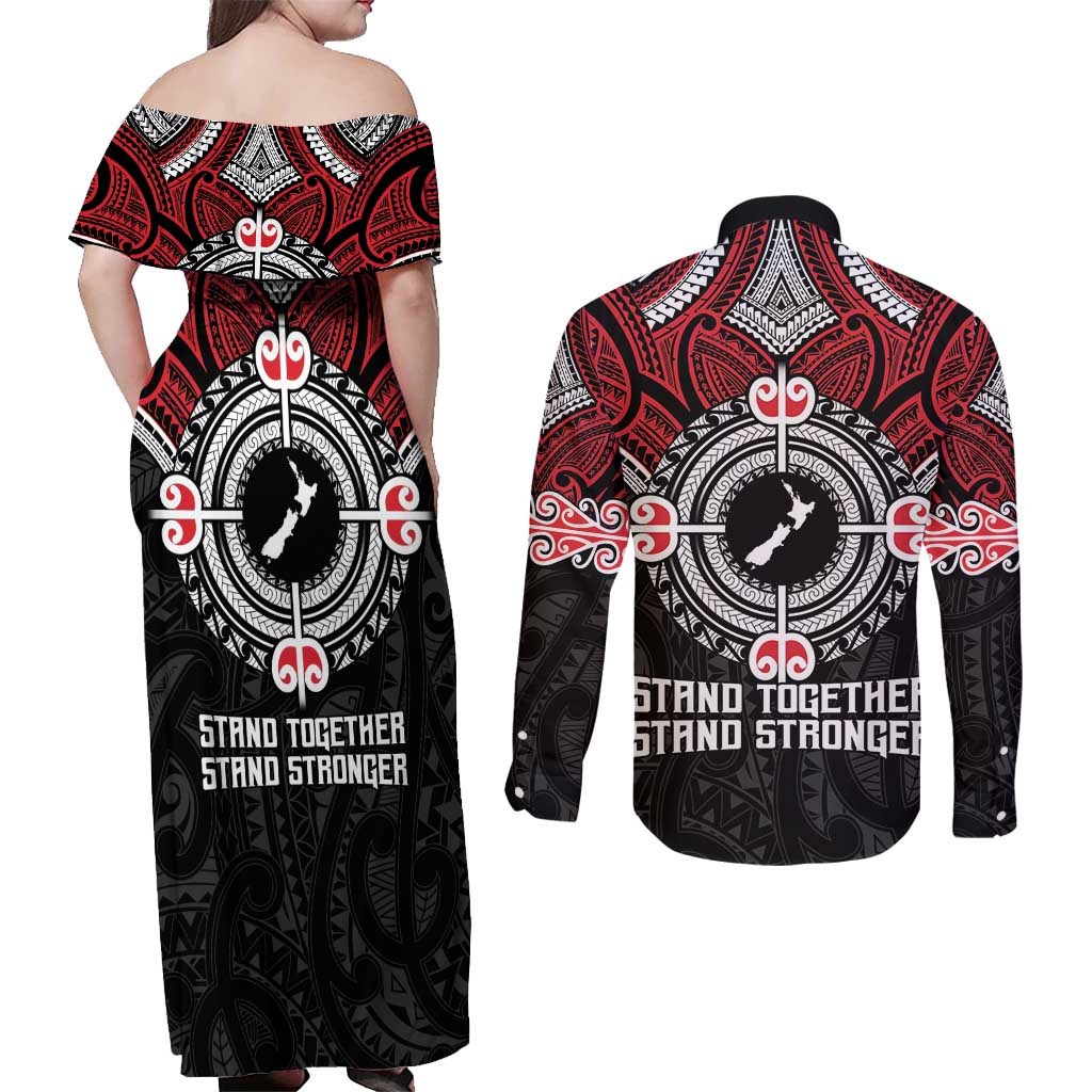Aotearoa Proud To Be Maori Couples Matching Off Shoulder Maxi Dress and Long Sleeve Button Shirt New Zealand Fight Together