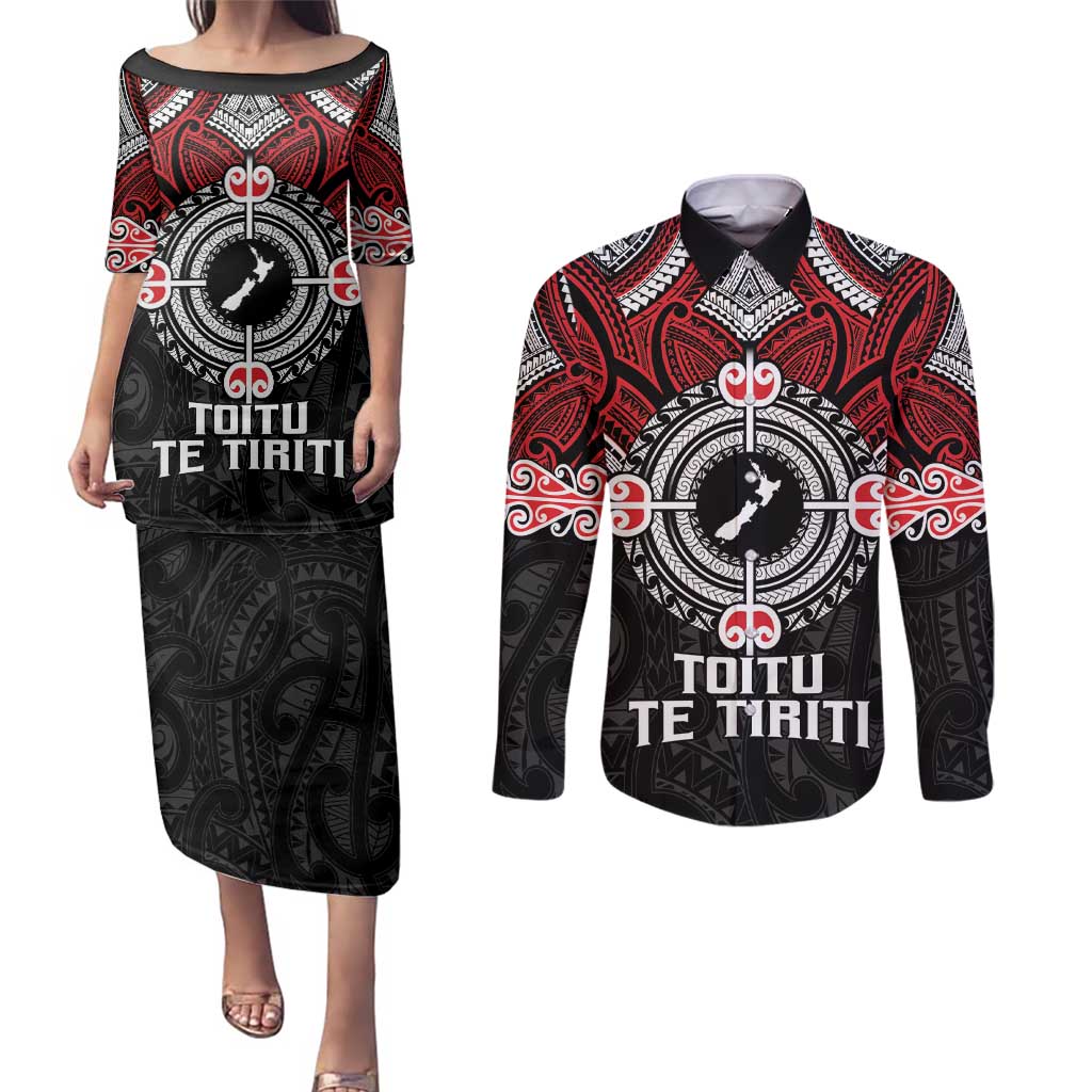 Aotearoa Proud To Be Maori Couples Matching Puletasi and Long Sleeve Button Shirt New Zealand Fight Together