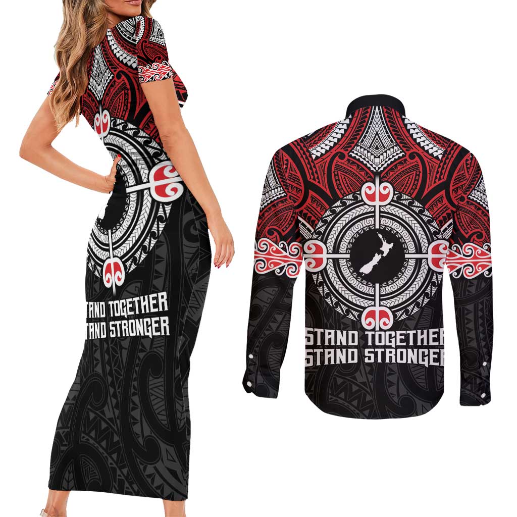 Aotearoa Proud To Be Maori Couples Matching Short Sleeve Bodycon Dress and Long Sleeve Button Shirt New Zealand Fight Together