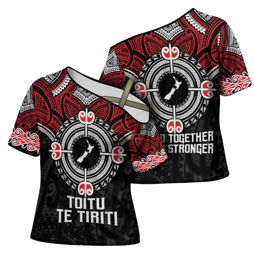 Aotearoa Proud To Be Maori Cross Shoulder Shirt New Zealand Fight Together - Polynesian Pride