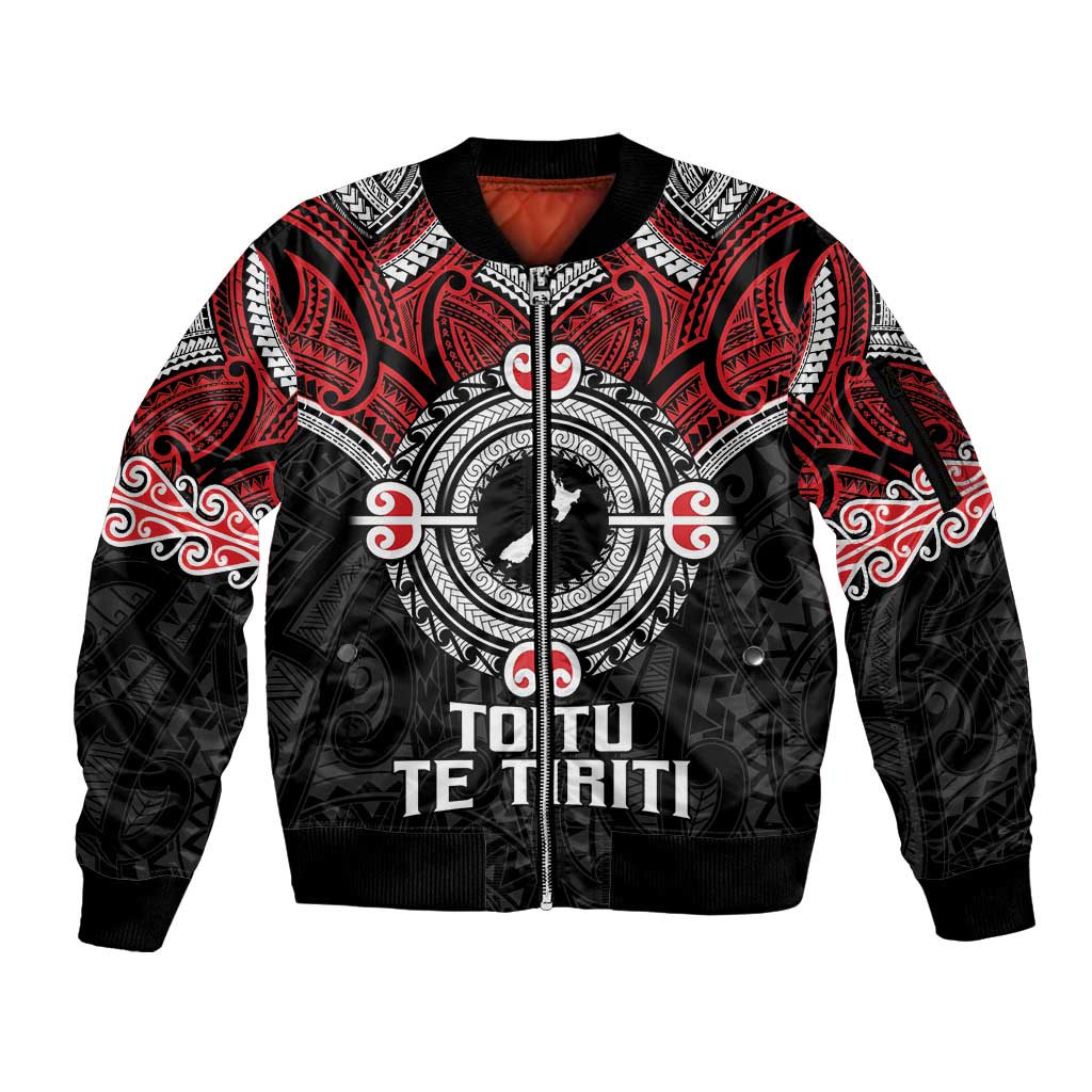 Aotearoa Proud To Be Maori Sleeve Zip Bomber Jacket New Zealand Fight Together LT9 Unisex Red - Polynesian Pride