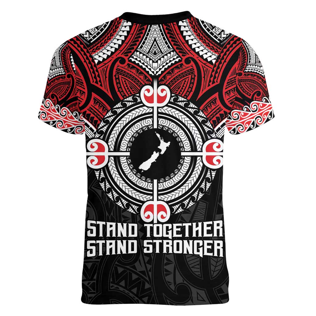 Aotearoa Proud To Be Maori Women V-Neck T-Shirt New Zealand Fight Together