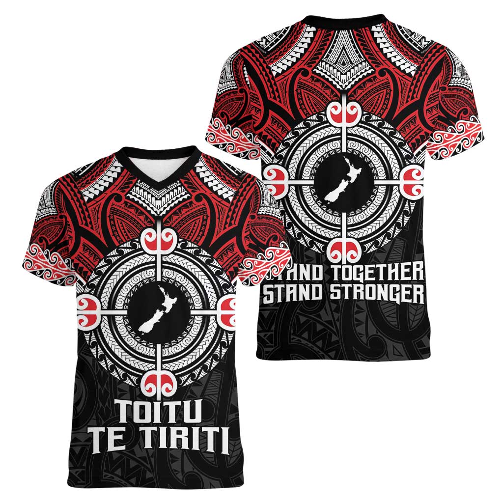Aotearoa Proud To Be Maori Women V-Neck T-Shirt New Zealand Fight Together
