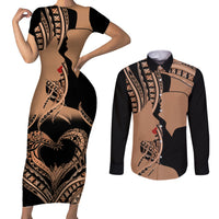 Personalised Valentines Day Romantic Lovers Couples Matching Short Sleeve Bodycon Dress and Long Sleeve Button Shirt LT9 Gold - Polynesian Pride