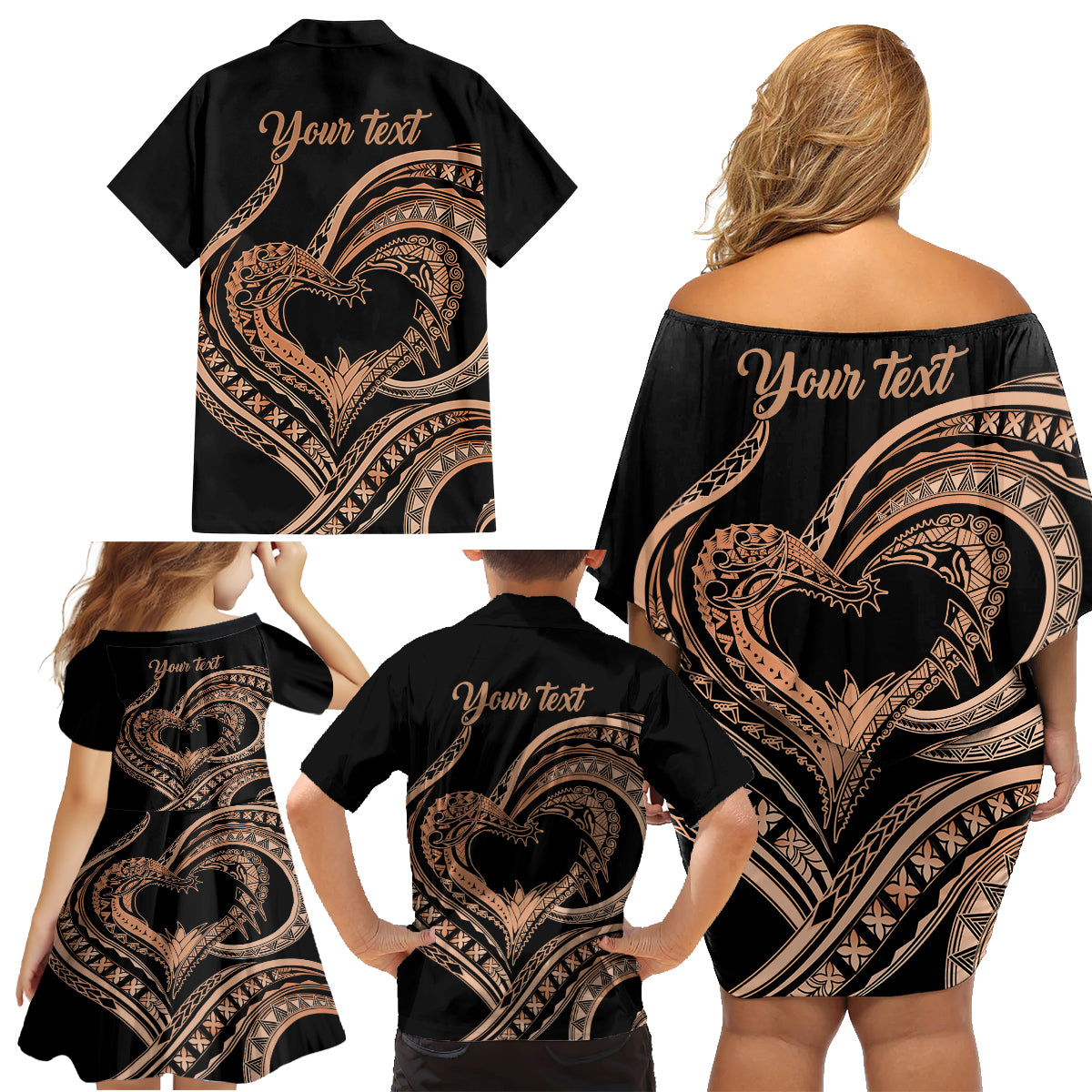 Personalised Valentines Day Romantic Lovers Family Matching Off Shoulder Short Dress and Hawaiian Shirt LT9 - Polynesian Pride