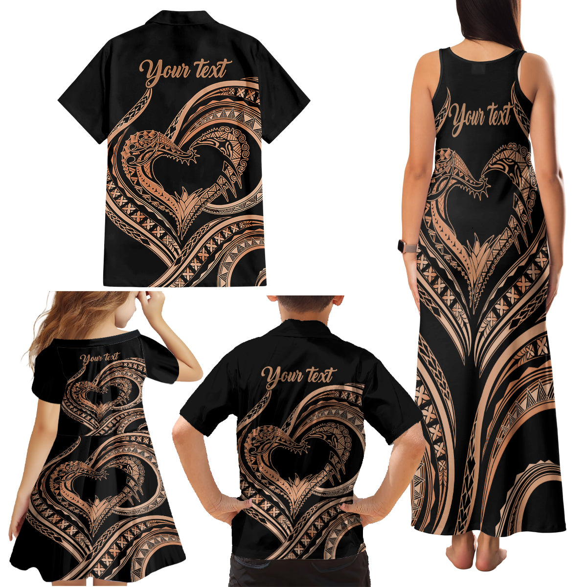 Personalised Valentines Day Romantic Lovers Family Matching Tank Maxi Dress and Hawaiian Shirt LT9 - Polynesian Pride