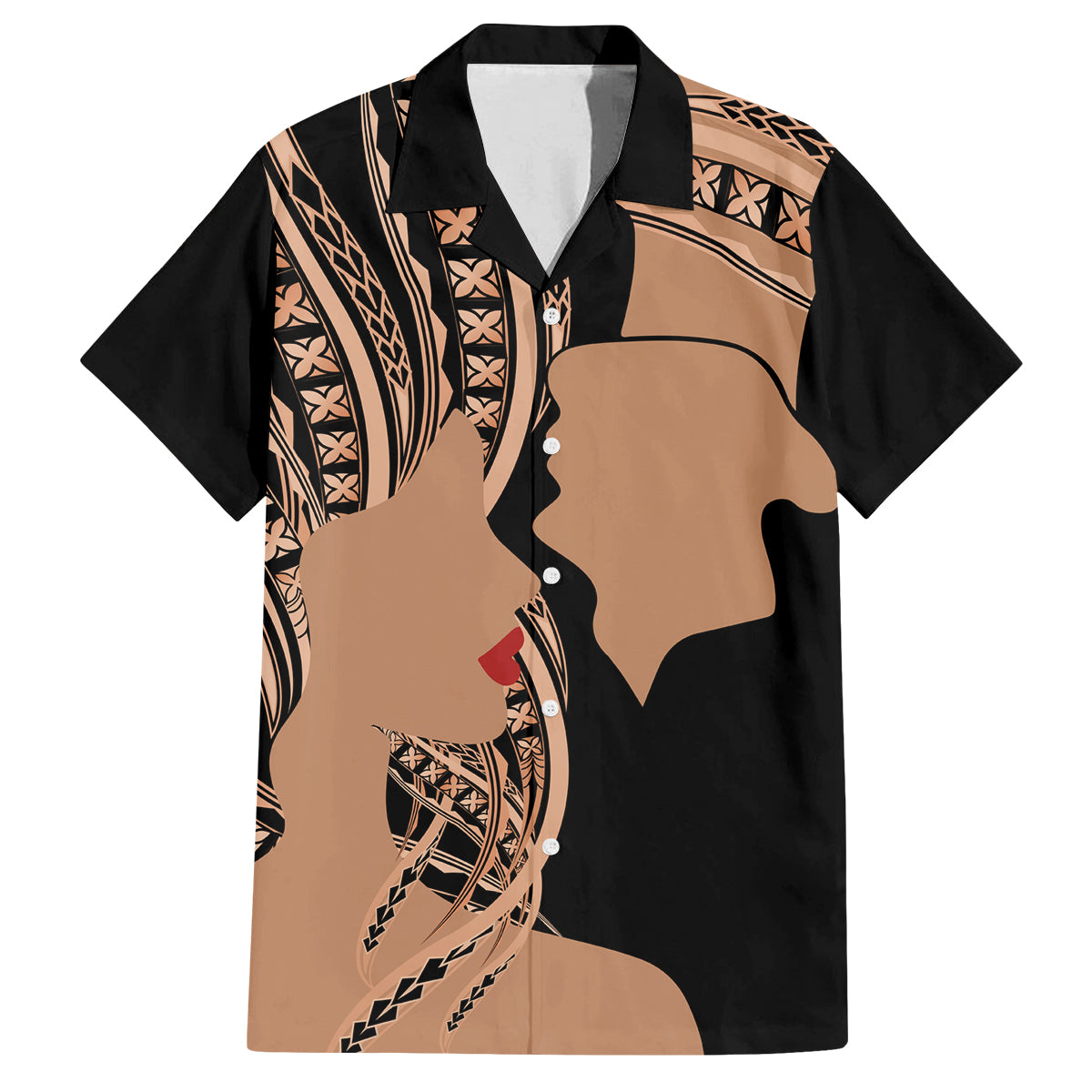 Personalised Valentines Day Romantic Lovers Family Matching Tank Maxi Dress and Hawaiian Shirt LT9 Dad's Shirt - Short Sleeve Gold - Polynesian Pride