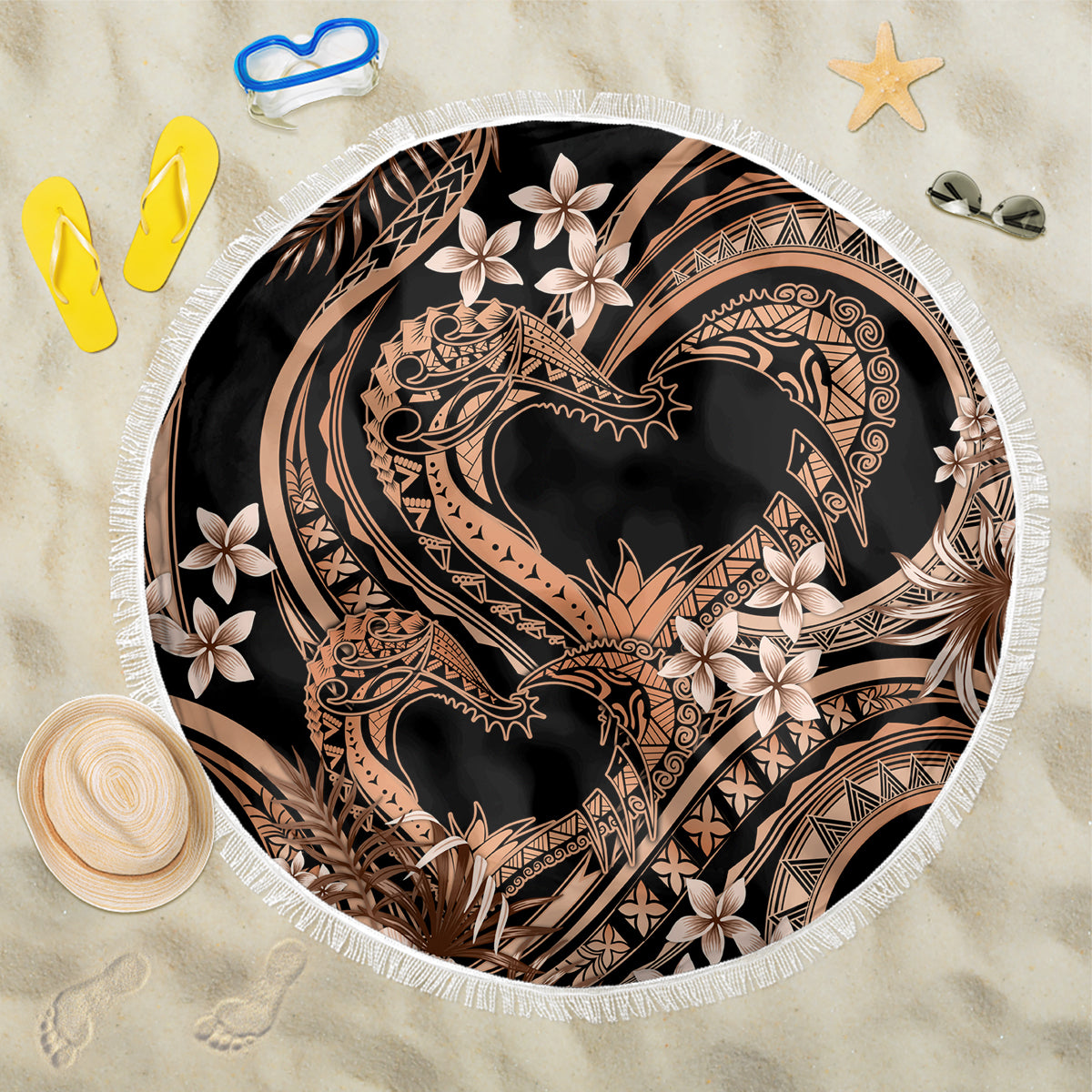 Polynesia Valentines Day Forever In My Heart Tattoo Beach Blanket Gold Style LT9 One Size 150cm Gold - Polynesian Pride