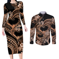 Polynesia Valentines Day Forever In My Heart Tattoo Couples Matching Long Sleeve Bodycon Dress and Long Sleeve Button Shirt Gold Style LT9 Gold - Polynesian Pride