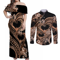 Polynesia Valentines Day Forever In My Heart Tattoo Couples Matching Off Shoulder Maxi Dress and Long Sleeve Button Shirt Gold Style LT9 Gold - Polynesian Pride