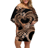 Polynesia Valentines Day Forever In My Heart Tattoo Family Matching Off Shoulder Short Dress and Hawaiian Shirt Gold Style LT9 Mom's Dress Gold - Polynesian Pride