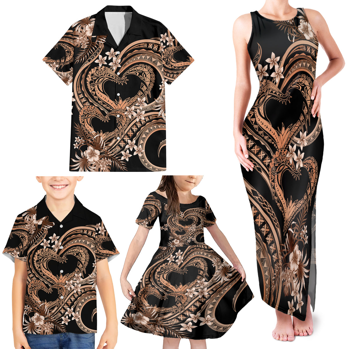 Polynesia Valentines Day Forever In My Heart Tattoo Family Matching Tank Maxi Dress and Hawaiian Shirt Gold Style LT9 - Polynesian Pride