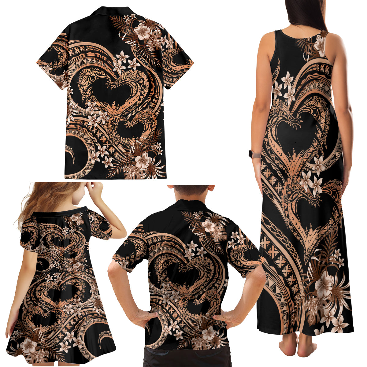 Polynesia Valentines Day Forever In My Heart Tattoo Family Matching Tank Maxi Dress and Hawaiian Shirt Gold Style LT9 - Polynesian Pride