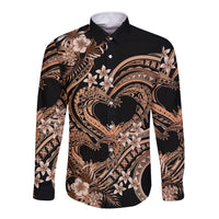 Polynesia Valentines Day Forever In My Heart Tattoo Long Sleeve Button Shirt Gold Style LT9 Unisex Gold - Polynesian Pride