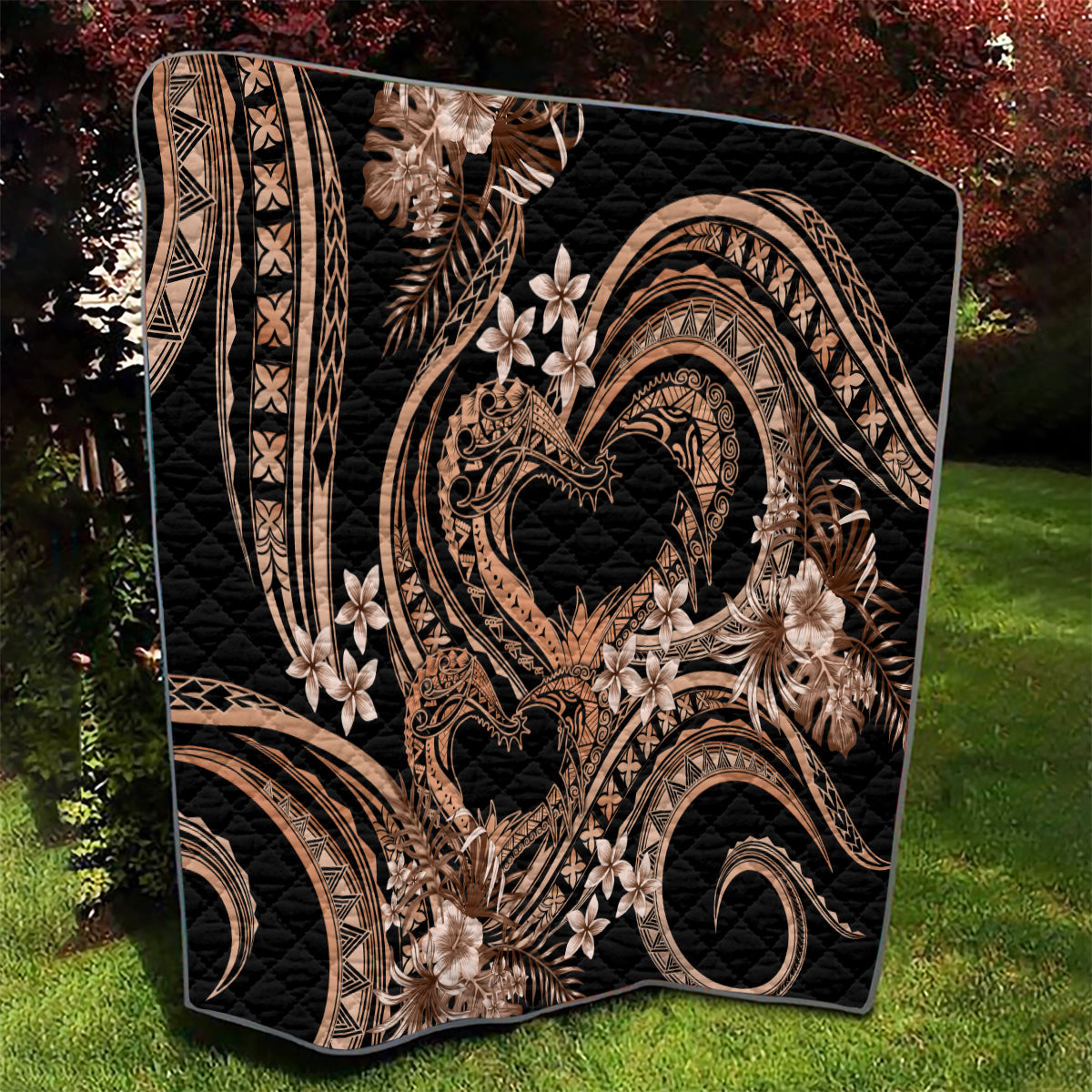 Polynesia Valentines Day Forever In My Heart Tattoo Quilt Gold Style LT9 - Polynesian Pride