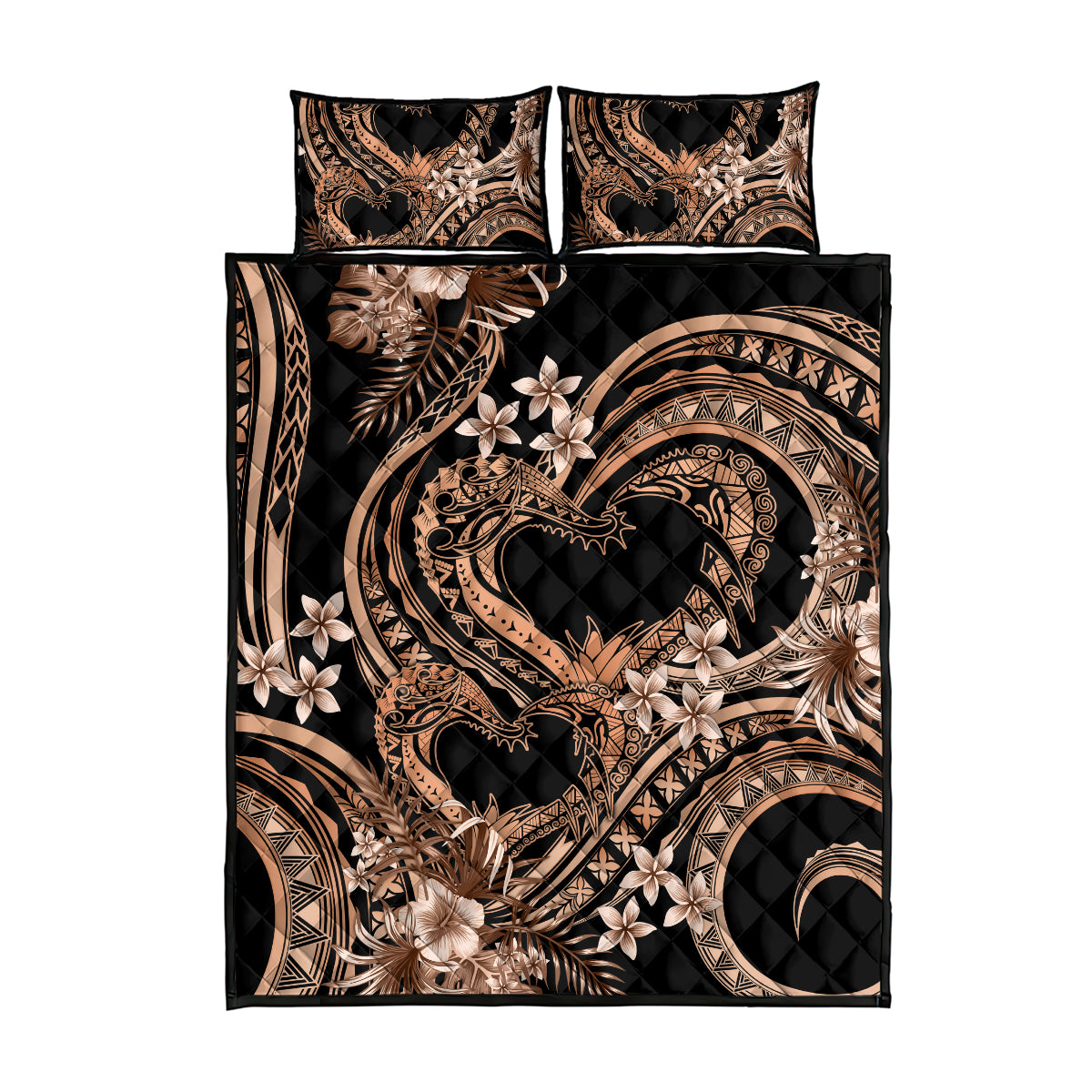 Polynesia Valentines Day Forever In My Heart Tattoo Quilt Bed Set Gold Style LT9 - Polynesian Pride