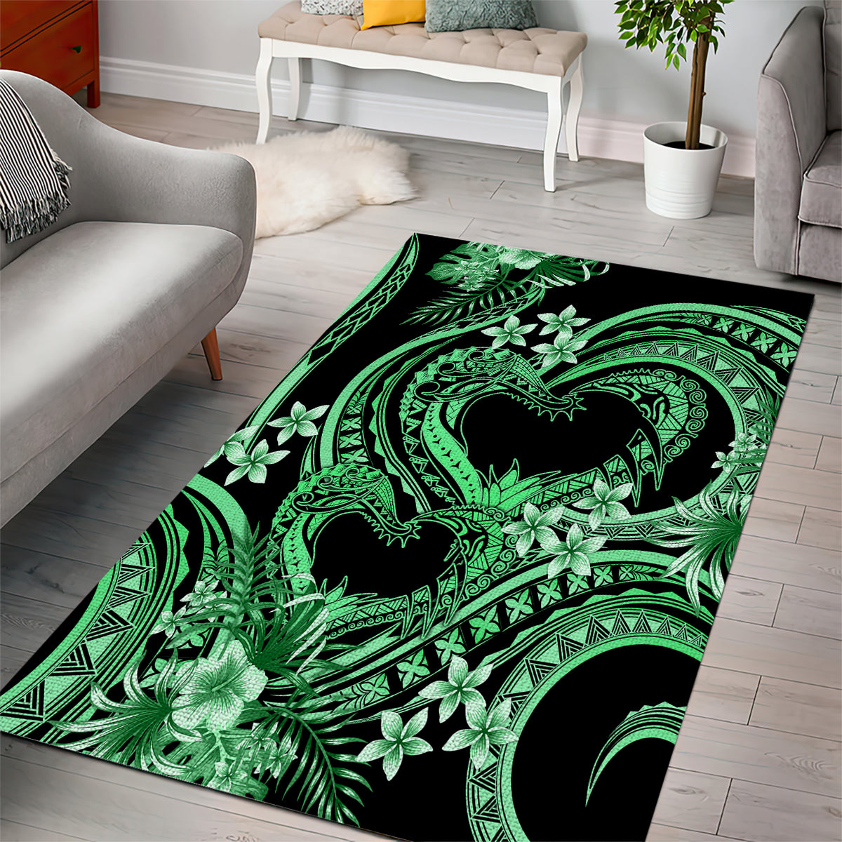 Polynesia Valentines Day Forever In My Heart Tattoo Area Rug Green Style LT9 - Polynesian Pride