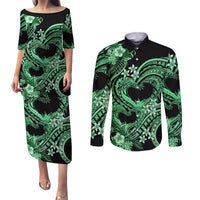 Polynesia Valentines Day Forever In My Heart Tattoo Couples Matching Puletasi and Long Sleeve Button Shirt Green Style LT9 Green - Polynesian Pride