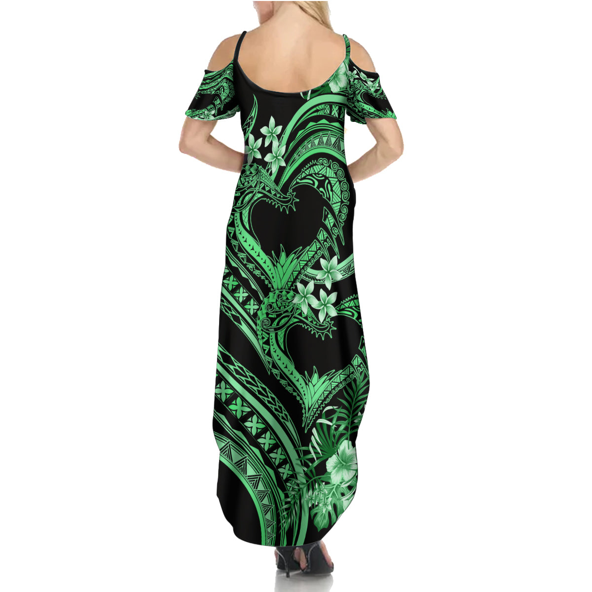 Polynesia Valentines Day Forever In My Heart Tattoo Family Matching Summer Maxi Dress and Hawaiian Shirt Green Style LT9 - Polynesian Pride