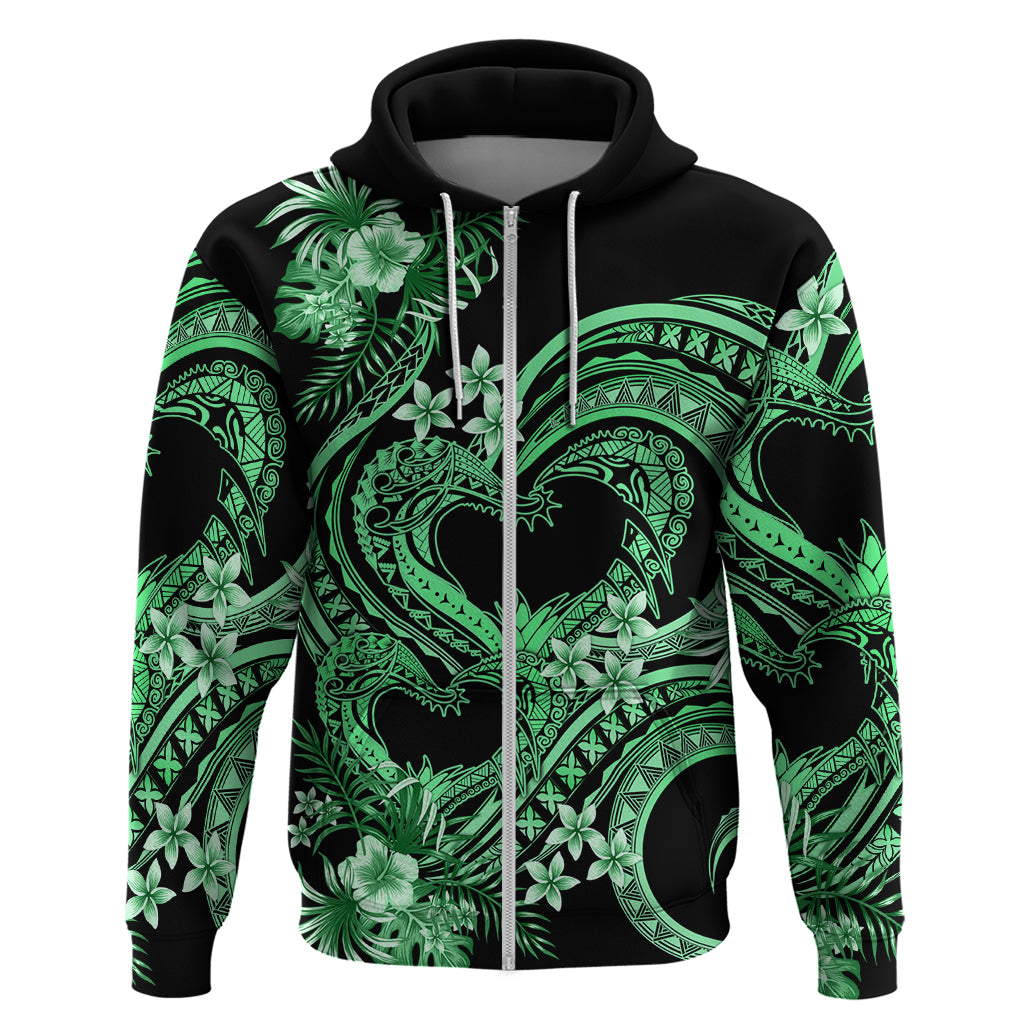 Polynesia Valentines Day Forever In My Heart Tattoo Hoodie Green Style LT9 Zip Hoodie Green - Polynesian Pride