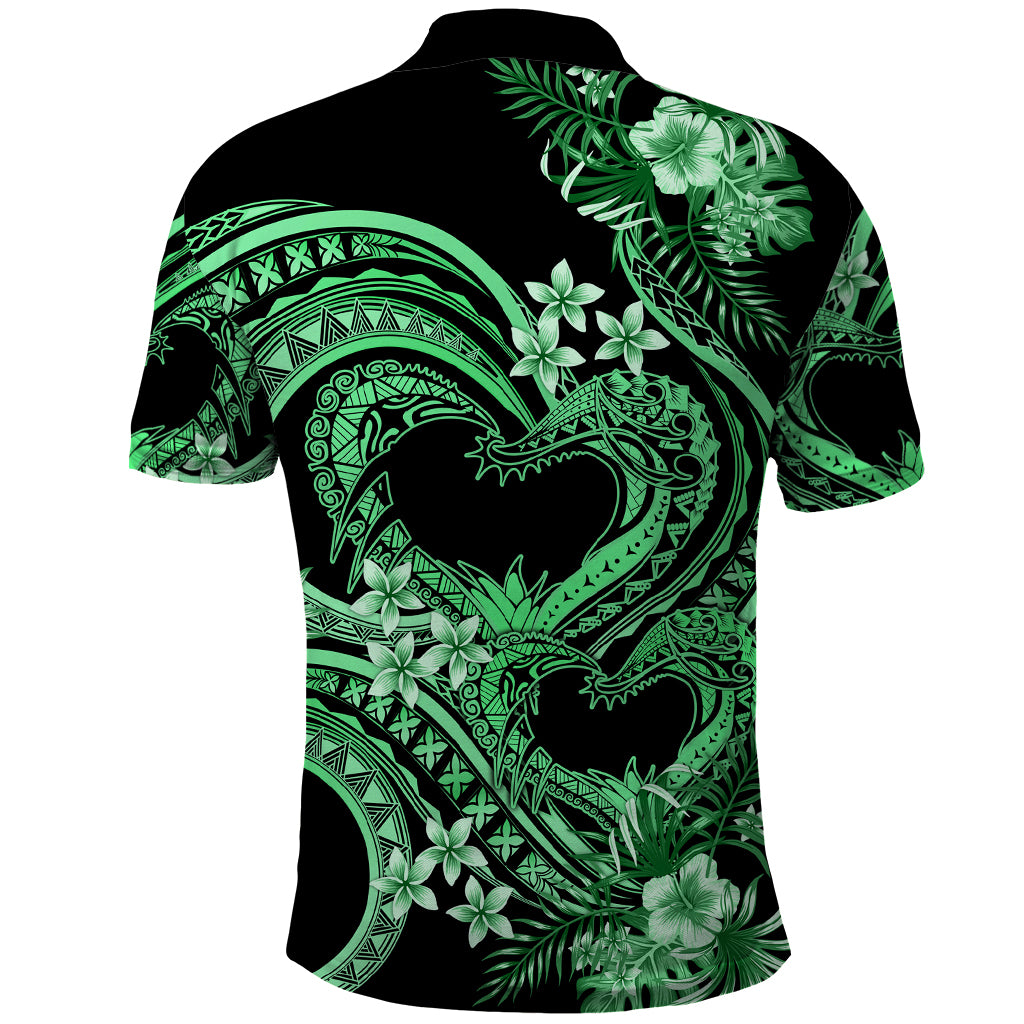 Polynesia Valentines Day Forever In My Heart Tattoo Polo Shirt Green Style LT9 - Polynesian Pride