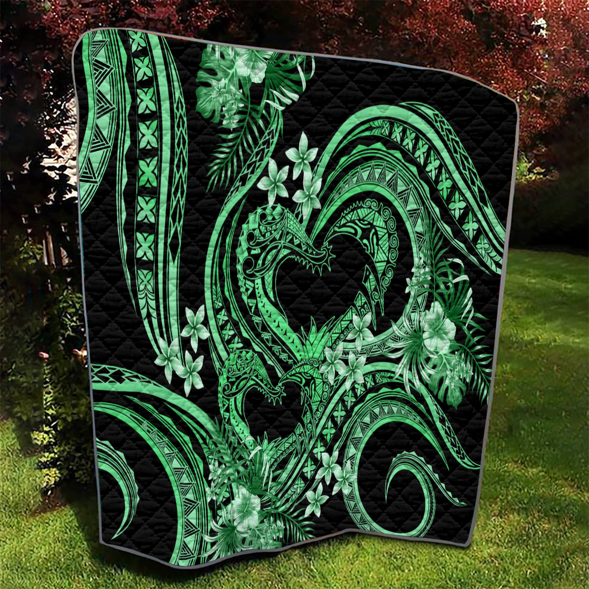 Polynesia Valentines Day Forever In My Heart Tattoo Quilt Green Style LT9 - Polynesian Pride