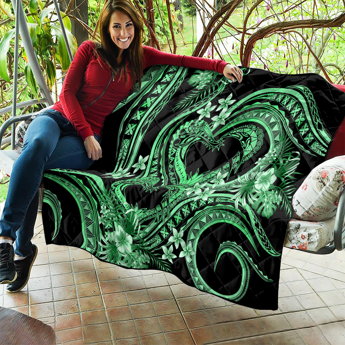 Polynesia Valentines Day Forever In My Heart Tattoo Quilt Green Style LT9 - Polynesian Pride