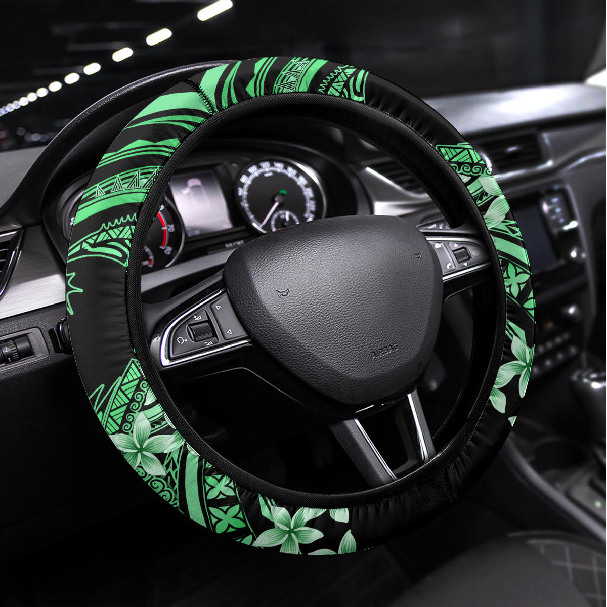 Polynesia Valentines Day Forever In My Heart Tattoo Steering Wheel Cover Green Style LT9 Universal Fit Green - Polynesian Pride