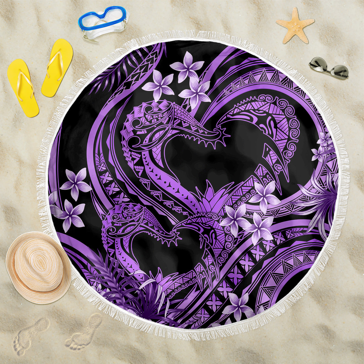 Polynesia Valentines Day Forever In My Heart Tattoo Beach Blanket Purple Style LT9 One Size 150cm Purple - Polynesian Pride
