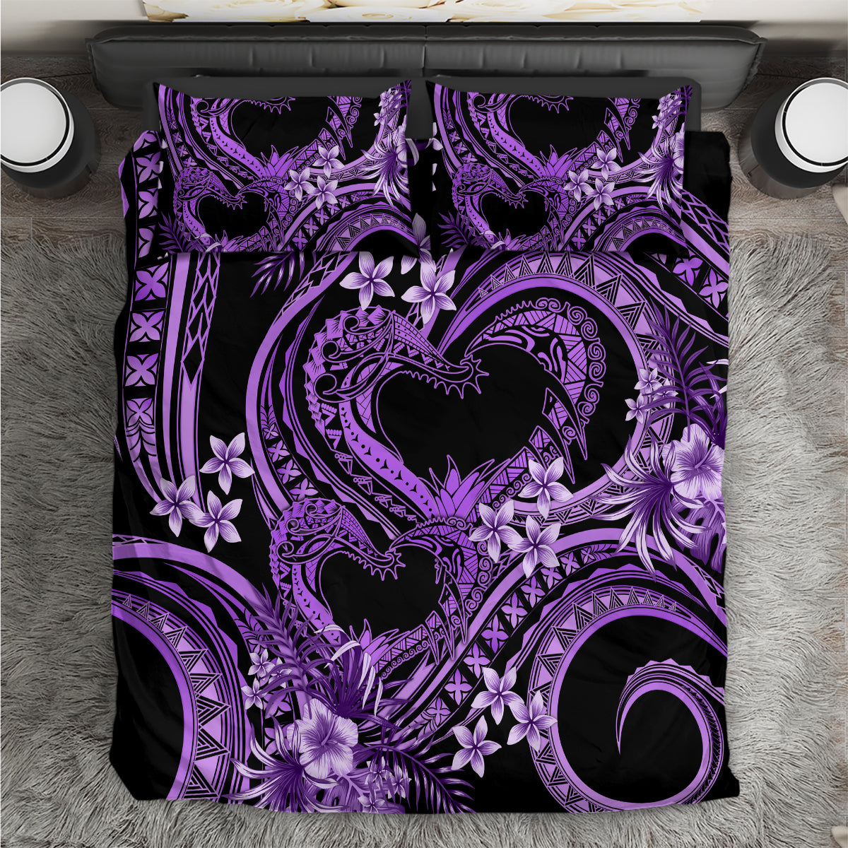 Polynesia Valentines Day Forever In My Heart Tattoo Bedding Set Purple Style LT9 Purple - Polynesian Pride