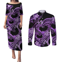 Polynesia Valentines Day Forever In My Heart Tattoo Couples Matching Puletasi and Long Sleeve Button Shirt Purple Style LT9 Purple - Polynesian Pride